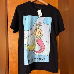 La Sirena El Thirst Trap Male Mermaid Loteria Bingo Style Graphic Tee T-Shirt